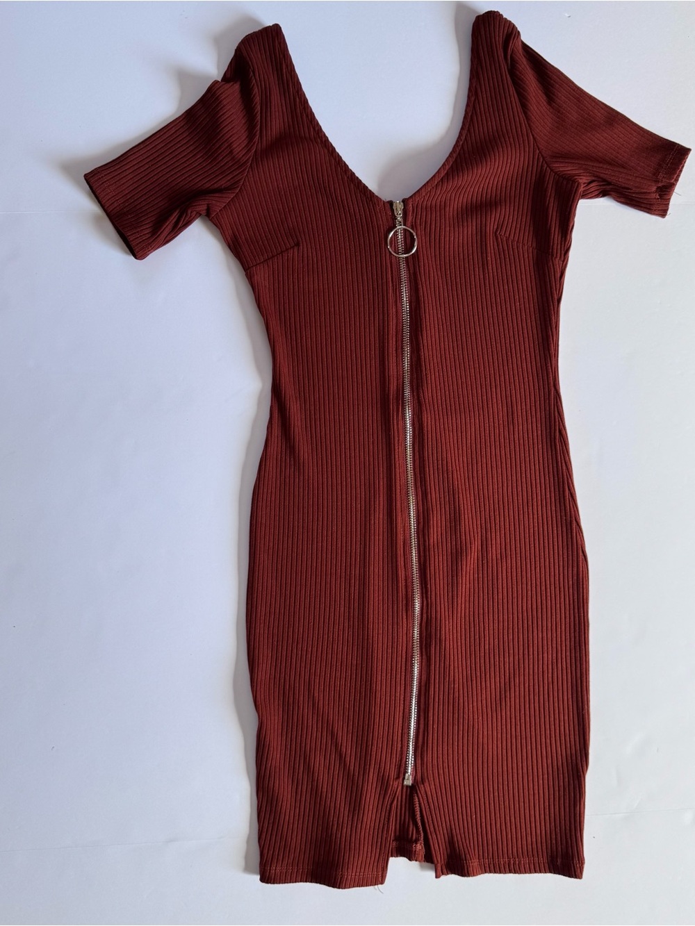 iris Brown Ribbed Zip-Front Mini Dress,size small - Picture 2 of 7